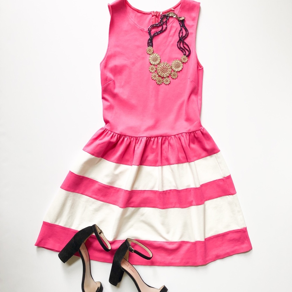Hot pink and white striped mod dress, size 4